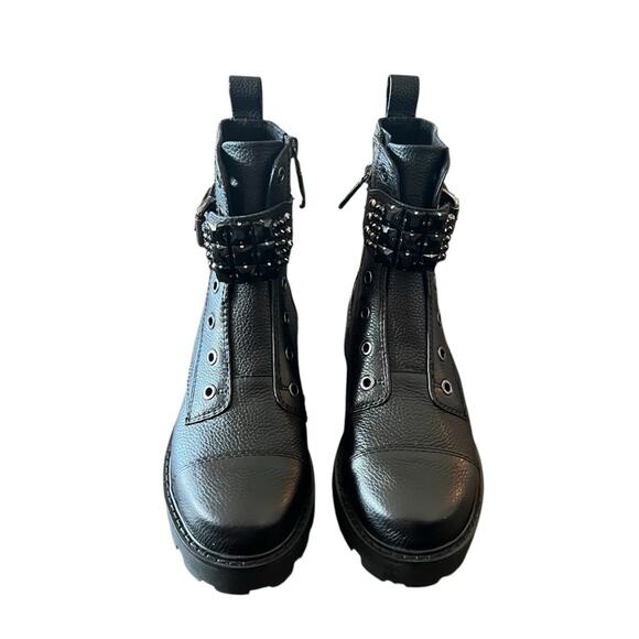 Karl Lagerfeld Maeva Leather Moto Ankle Boots Embellished Straps NEW Size 6 - Picture 2 of 9